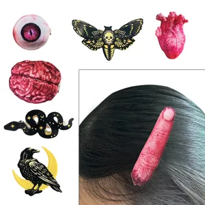Gothic Halloween Acryl Haarspange Gruselig Dunkel Motte Rabe Schlange Herz Gehirn Augapfel Finger Haarnadel Party Schmuck