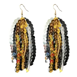 Boucles d'oreilles longues à sequins colorés pour femmes, bijoux de mode de fête étincelants.