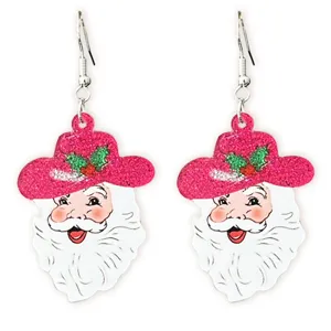 Weihnachtsmann Ohrringe mit glitzerndem rosa Hut, festlicher Weihnachtsschmuck Detailansicht.