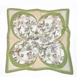 Korean style retro floral print square silk scarf elegant fashion women's neckerchief accessory