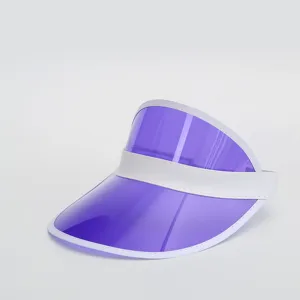 Detailansicht eines lila transparenten PVC-Sonnenschirms mit weißem Rand und Band.
