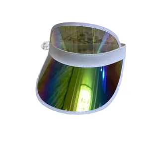 Cappello da sole riflettente in PVC colorato per esterno, design laser vuoto per estate.