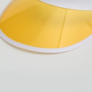 Detailansicht des gelben transparenten PVC-Sonnenschirm-Krempenrandes mit sauberem weißem Saum.