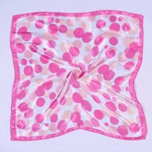 Pink white polka dot square silk scarf elegant women neckerchief fashion accessory.