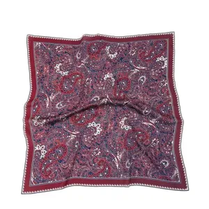 Retro paisley printed silk square scarf, elegant vintage neckerchief for women fashion daily wear.