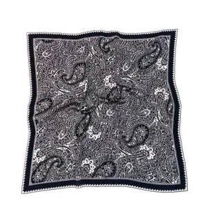 Vintage black and white paisley silk scarf, elegant square design for women daily wear.