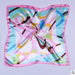 Chic printed square scarf for women, elegant abstract line design neckerchief and hair accessory.