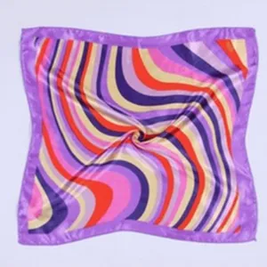 Colorful wavy print square scarf, stylish satin neck scarf for women fashion accessory.