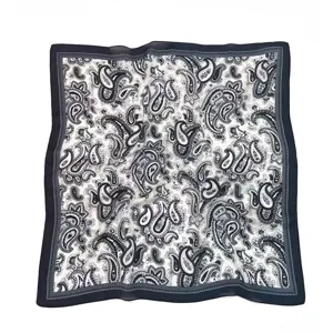 Vintage black and white paisley print square silk scarf for women fashion accessory