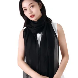 Femme foulard long en mousseline noir uni léger respirant élégante écharpe châle