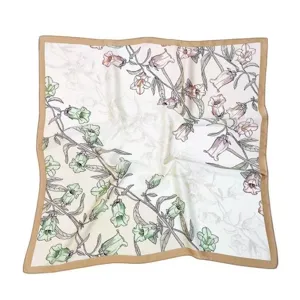 Vintage floral square silk scarf elegant botanical neckerchief retro fashion women accessory