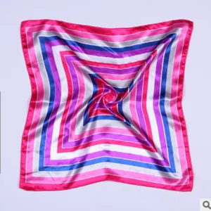 Women square silk scarf stylish geometric stripe neckerchief fashion hair band accessory