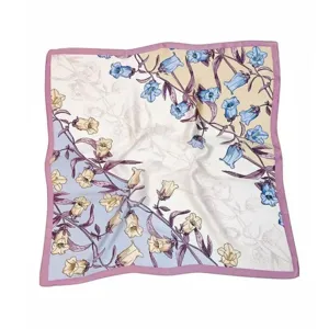 Korean style retro floral print silk square scarf, elegant neckerchief for women fashion.