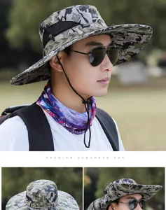 Men outdoor camouflage bucket hat wide brim sun shade hiking cap breathable camo fishing hat