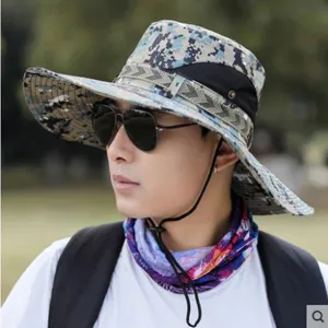 Men's Outdoor Camouflage Sun Hat Wide Brim Hiking Fishing Boonie Cap Breathable Safari