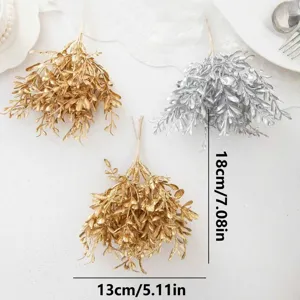 Hermosa planta artificial ramo de hojas doradas y plateadas DIY decoración hogar 18cm