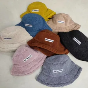 Korean style lamb wool bucket hat for women winter warm plush fisherman hat multi color