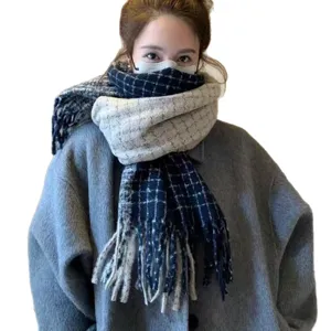 Femme hiver écharpe à carreaux double face frange châle chaud mode automne style