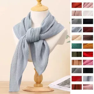 Donna Moda Tinta Unita Plissettato Foulard Quadrato Morbido Leggero Traspirante Quotidiano Casual Sciarpa Collo