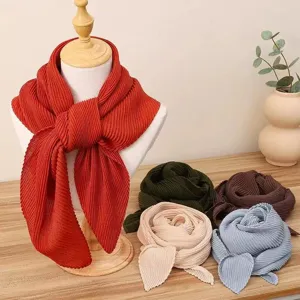 Foulard Plissettato Donna Moda Elegante Tinta Unita Sciarpa Morbida Chic Collo Stile Casual