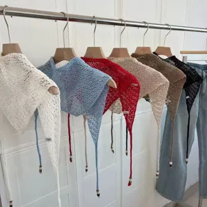 Foulard triangle en tricot ajouré, châle léger au crochet et bandeau pour femmes.