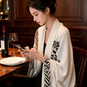 Women Vintage Leopard Print Polyester Scarf Retro Animal Pattern Lightweight Soft Long Shawl Fashion Decorative Scarf