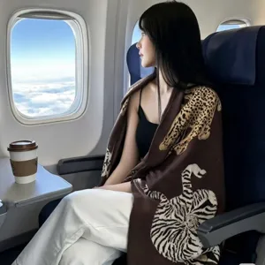 Vintage leopard print shawl luxury women scarf stylish brown animal pattern wrap accessory