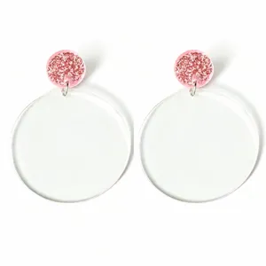Cute second grade acrylic dangle earrings with pink glitter studs for back to school season.