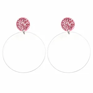 Cute Fifth Grade acrylic drop earrings with colorful letters and sparkly pink glitter studs.