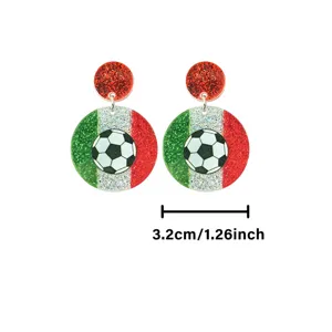Detail view of Italy flag football glitter drop earrings, stylish resin jewelry piece.