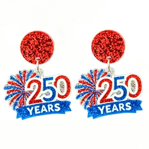 US 250th Anniversary earrings red white blue glitter patriotic festival party jewelry gift