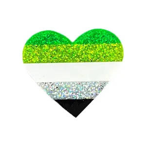 Broche coeur pailletée drapeau aromantique, accessoire de vêtement insigne festival
