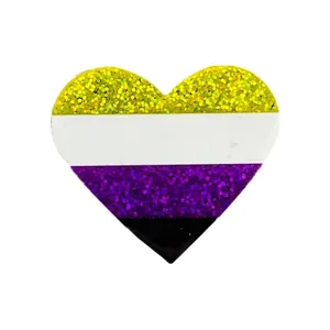 Broche cœur pailletée drapeau fierté non binaire pour fête festival et décoration quotidienne.