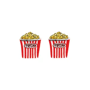 Pendientes de tuerca de palomitas divertidos moda mujer diseño de comida a rayas rojas