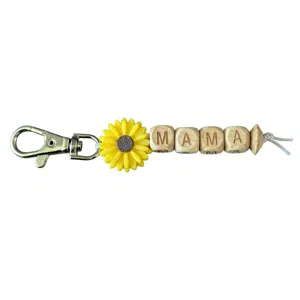 Sunflower wooden bead MAMA keychain mother's gift bag charm daily accessory cute style