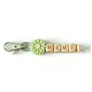 Mother's Day wooden bead sunflower keychain metal clasp bag pendant gift for mom