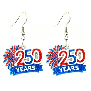 US Independence Day 250 Years Earrings Red White Blue Sequin Dangle Earrings Patriotic