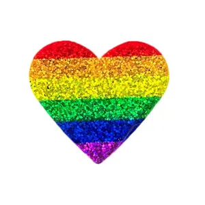Broche coeur paillete arc-en-ciel detail, badge etincelant pour look festif mode.