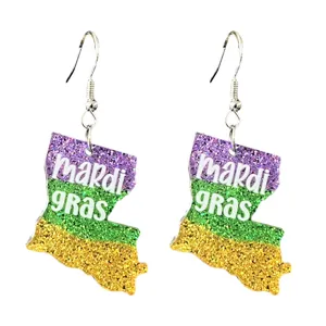 Glitter Mardi Gras kaart oorbellen vrouwen, kleurrijke feestelijke mode sieraden cadeau.