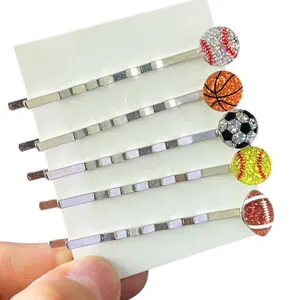 Women's Sports Hair Accessories Glitter Acrylic Baseball Basketball Football Soccer Bobby Pins Metal Hair Clips Jewelry