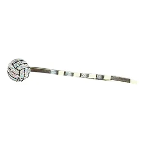 Sparkling rhinestone volleyball hair clip detail, stylish metal bobby pin for women sports daily wear.