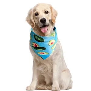 Cute avocado print pet bandana for dogs and cats, fashionable triangular scarf for outdoor walking.