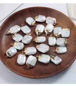 Natürliche Süßwasserperle vergoldet quadratischer Anhänger DIY Schmuck Zubehör.