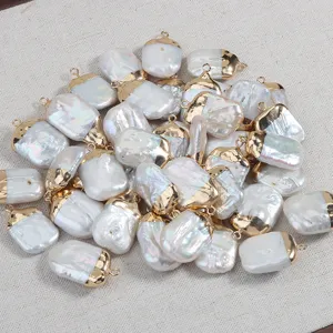 14-16mm natürliche Süßwasserperle Barock quadratischer Anhänger vergoldet DIY Schmuck