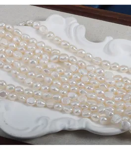 Natural freshwater baroque pearl strands 9mm white irregular potato shape DIY jewelry making