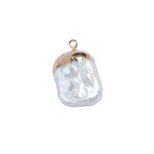 14-16mm Natürliche Süßwasserperle Fassung Quadratischer Anhänger Vergoldet DIY Schmuck