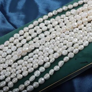 Natural freshwater baroque pearl strands, 9mm irregular white pearl beads for jewelry making.