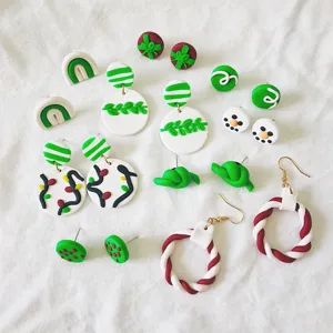 Weihnachten Polymer Clay Ohrringe Set süße handgemachte grüne Geschenk Schneemann Ohrringe