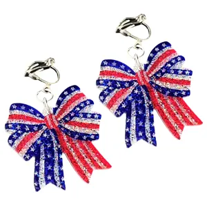 4. Juli patriotische Schleife Ohrclips rot weiß blau Stern Acryl Glitzer Schmuck