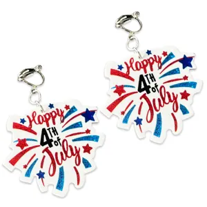 Vierte Juli Clip Ohrringe Acryl rot blau Glitzer Feuerwerk Schmuck fur Damen Kinder